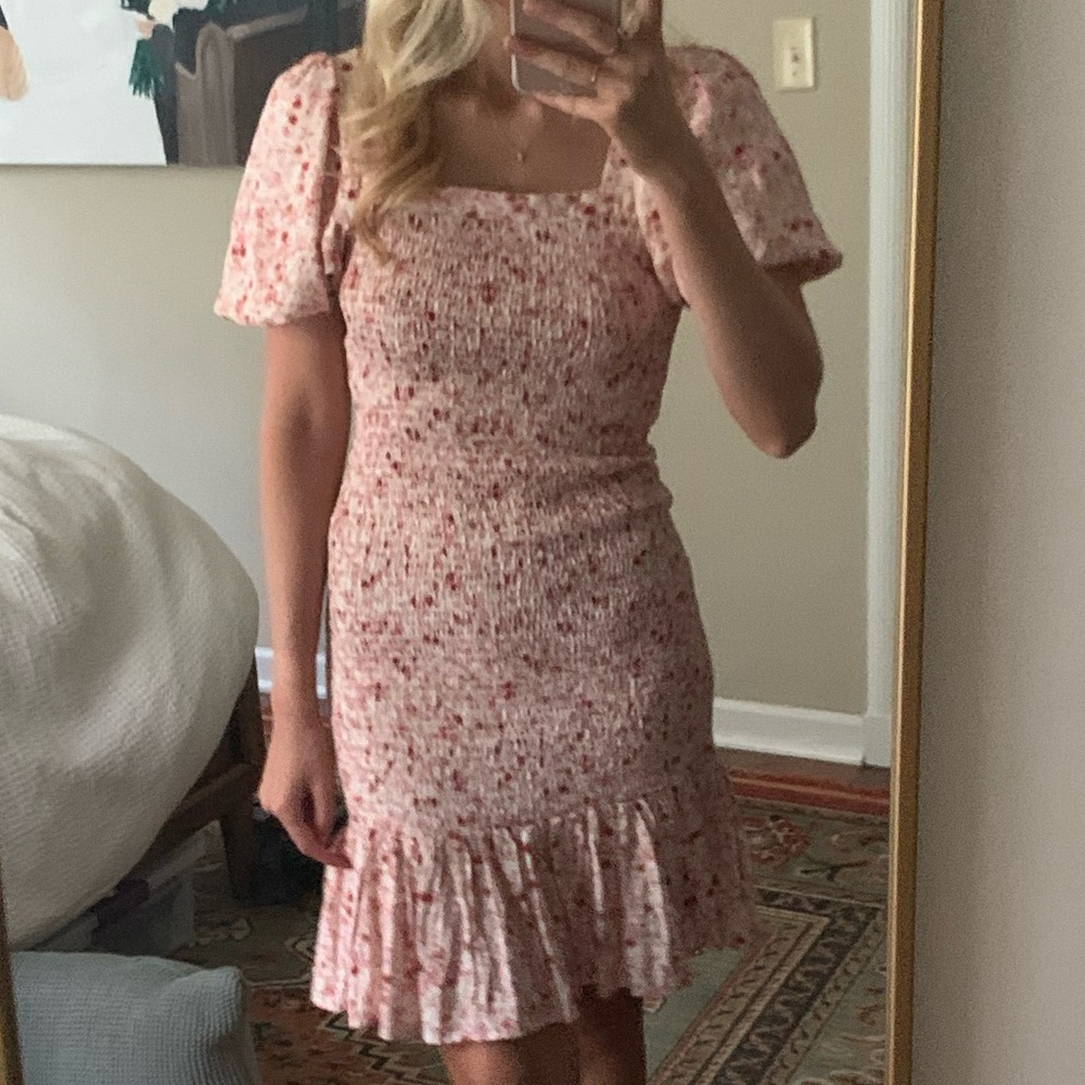 Anthropologie Puff Sleeve Red Floral Dress